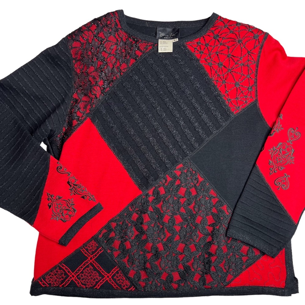 Vintage Diane Freis Patchwork Sweater Elegant 80s Grannycore Holiday NYE Party